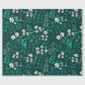 Elegantes Smaragdblatt weißes Blumenmuster Geschenkpapier (Flach)
