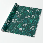 Elegantes Smaragdblatt weißes Blumenmuster Geschenkpapier (Ungerollt)