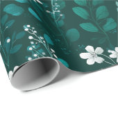 Elegantes Smaragdblatt weißes Blumenmuster Geschenkpapier (Rolleneckpunkt)