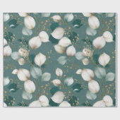 Elegantes Smaragdblatt Weißes Blumenmuster Geschenkpapier (Flach)