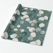 Elegantes Smaragdblatt Weißes Blumenmuster Geschenkpapier (Ungerollt)