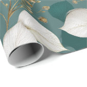 Elegantes Smaragdblatt Weißes Blumenmuster Geschenkpapier (Rolleneckpunkt)