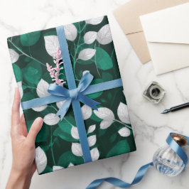 Elegantes Smaragdblatt Weißes Blumenmuster Geschenkpapier