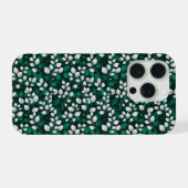 Elegantes Smaragdblatt weißes Blumenmuster iPhone Hülle (Rückseite (Horizontal))