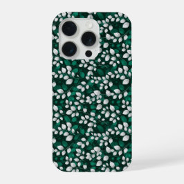 Elegantes Smaragdblatt weißes Blumenmuster iPhone 15 Pro Hülle