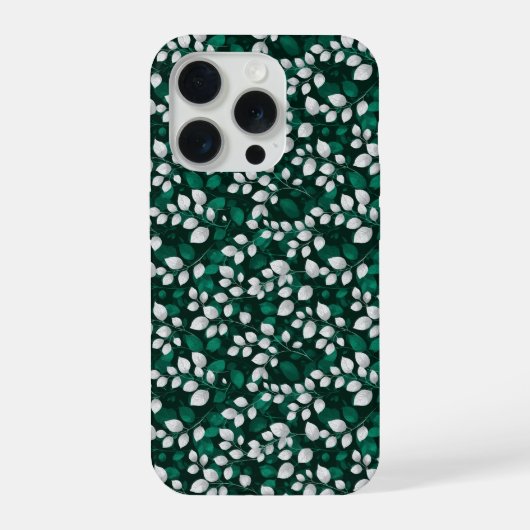 Elegantes Smaragdblatt weißes Blumenmuster iPhone Hülle (Rückseite)