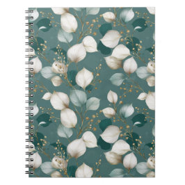 Elegantes Smaragdblatt weißes Blumenmuster Notizblock