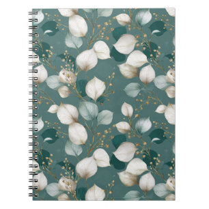 Elegantes Smaragdblatt weißes Blumenmuster Notizblock