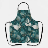 Elegantes Smaragdblatt weißes Blumenmuster Schürze (Vorderseite)