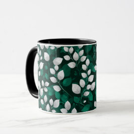 Elegantes Smaragdblatt weißes Blumenmuster Tasse