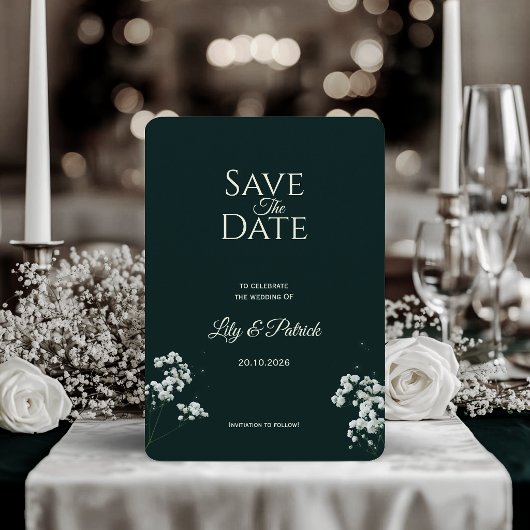 Elegantes Smaragdgrün Baby's Atem Save The Date