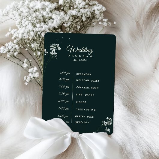 Elegantes Smaragdgrün Baby's Breath Hochzeit Programm