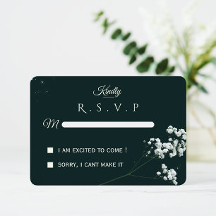 Elegantes Smaragdgrün Baby's Breath Hochzeit RSVP Karte