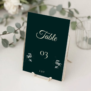 Elegantes Smaragdgrün Baby's Breath Hochzeit Tischnummer