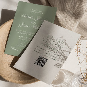 Elegantes Smaragdgrün Boho Modernes QR-Code-Hochze Einladung