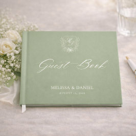 Elegantes Smaragdgrün Botanisches Wappen Hochzeit Gästebuch