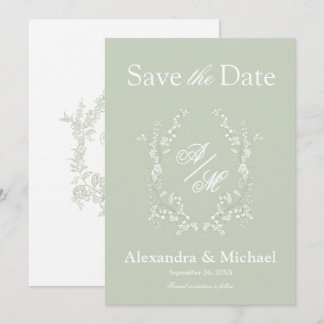 Elegantes Smaragdgrün Florales Wappen Monogramm Save The Date