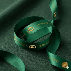 Elegantes Smaragdgrün Gold Personalisierter Name Satinband