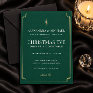 Elegantes Smaragdgrün Goldschwarze Galachristmas Einladung