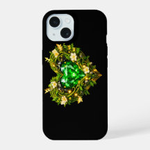 Elegantes Smaragdgrün-Herz-Blumen-iPhone 15-Case