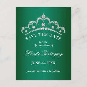 Elegantes Smaragdgrün Quinceanera Save The Date Postkarte