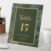 Elegantes Smaragdgrün und Gold Flecks Hochzeitsenv Sockelschild (In Situ)