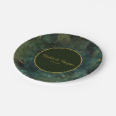 Elegantes Smaragdgrün und Gold Flecks Hochzeitspap Pappteller (Schrägansicht)