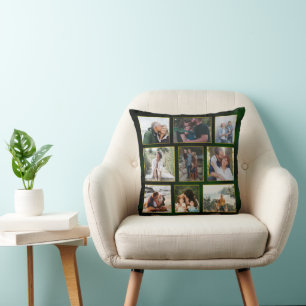 Elegantes Smaragdgrün und Gold-Fotocollage Kissen