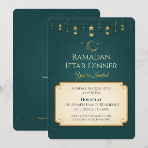Elegantes Smaragdgrün und Gold Ramadan-Iftar-Party Einladung