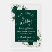 Elegantes Smaragdgrünes Boho-Rosen-Hochzeits-Willk Acrylschild (Vorderseite)