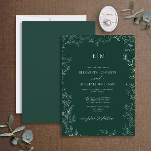 Elegantes Smaragdgrünes Monogramm zur Hochzeit Einladung
