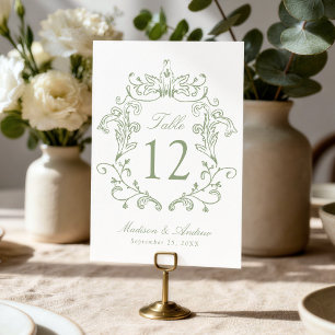 Elegantes Smaragdgrünes Wappen Hochzeit Tischnumme Tischnummer