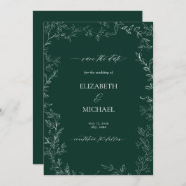 Elegantes Smarald Green Modern Leaf Save the Date Einladung