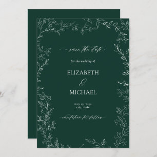 Elegantes Smarald Green Modern Leaf Save the Date Einladung
