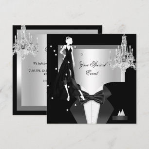 Elegantes Smokingkleid Silber Weiß Schwarz Party Einladung