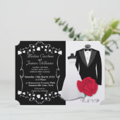 Elegantes Smokings-und Hochzeits-Kleid Einladung (Stehend Vorderseite)