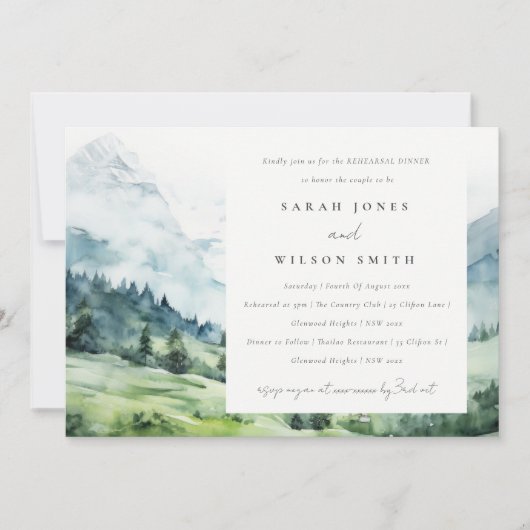 Elegantes Snow Mountain Probe Abendessen Einladung (Vorderseite)