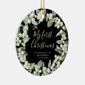 Elegantes Snowberry Baby's First Christmas Foto Keramik Ornament (Rechts)