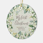 Elegantes Snowberry Baby's First Christmas Foto Keramik Ornament (Links)