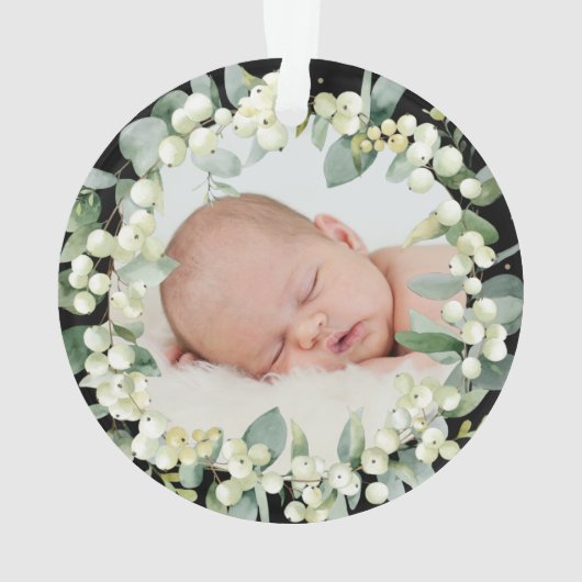 Elegantes Snowberry Baby's First Christmas Foto Ornament (Rückseite)