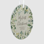 Elegantes Snowberry Baby's First Christmas Foto Ornament (Vorderseite)