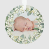 Elegantes Snowberry Baby's First Christmas Foto Ornament (Rückseite)