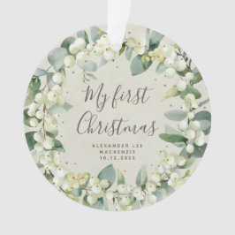 Elegantes Snowberry Baby's First Christmas Foto Ornament