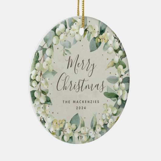 Elegantes Snowberry Frohe Weihnachtsfamilie Foto Keramik Ornament (Rechts)