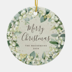 Elegantes Snowberry Frohe Weihnachtsfamilie Foto Keramik Ornament