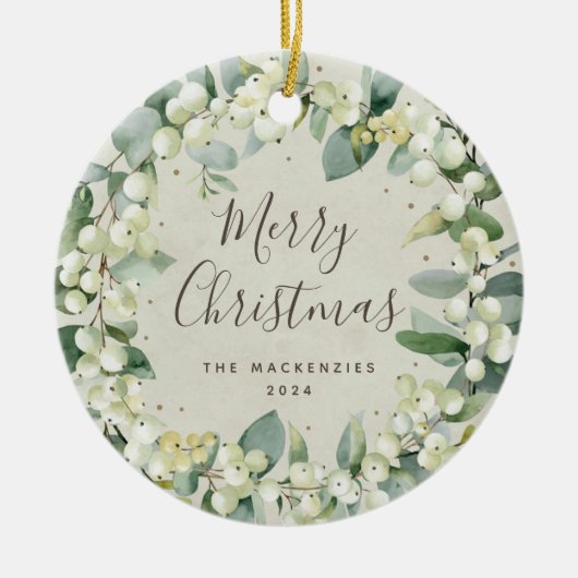 Elegantes Snowberry Frohe Weihnachtsfamilie Foto Keramik Ornament (Vorne)