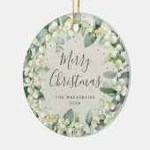 Elegantes Snowberry Frohe Weihnachtsfamilie Foto Keramik Ornament (Links)
