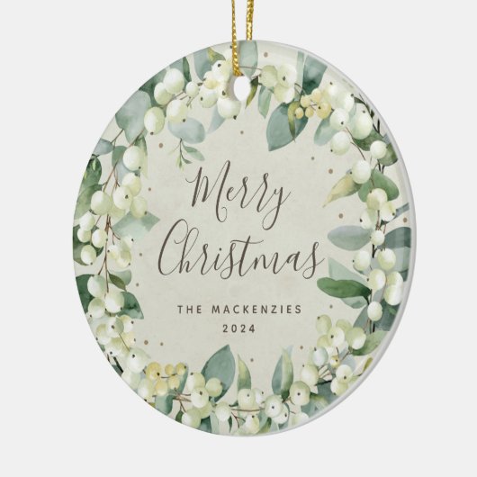 Elegantes Snowberry Frohe Weihnachtsfamilie Foto Keramik Ornament (Links)