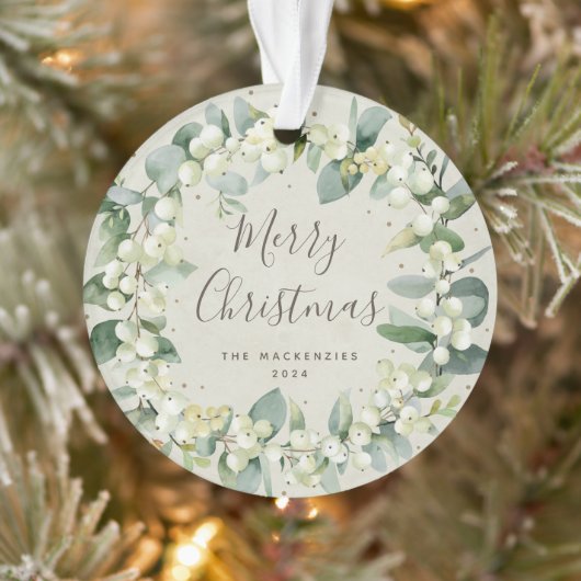 Elegantes Snowberry Frohe Weihnachtsfamilie Foto Ornament (Baum)