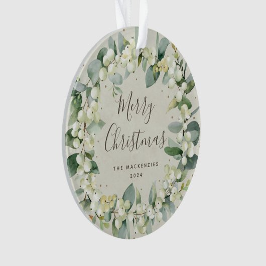 Elegantes Snowberry Frohe Weihnachtsfamilie Foto Ornament (Vorderseite)